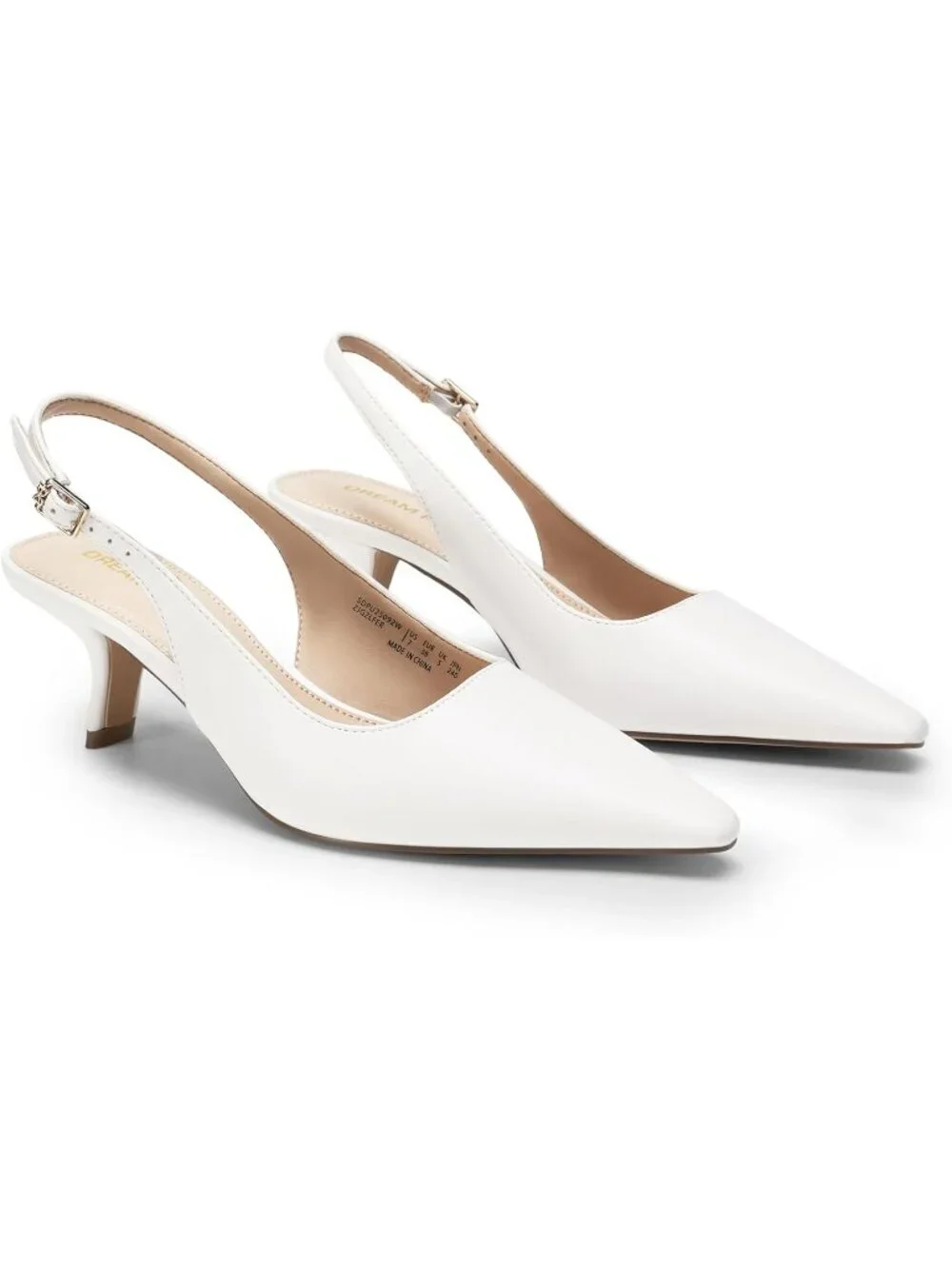 Women's White Slingback Kitten Heels Pointed Toe Pumps Comfortable Shoes